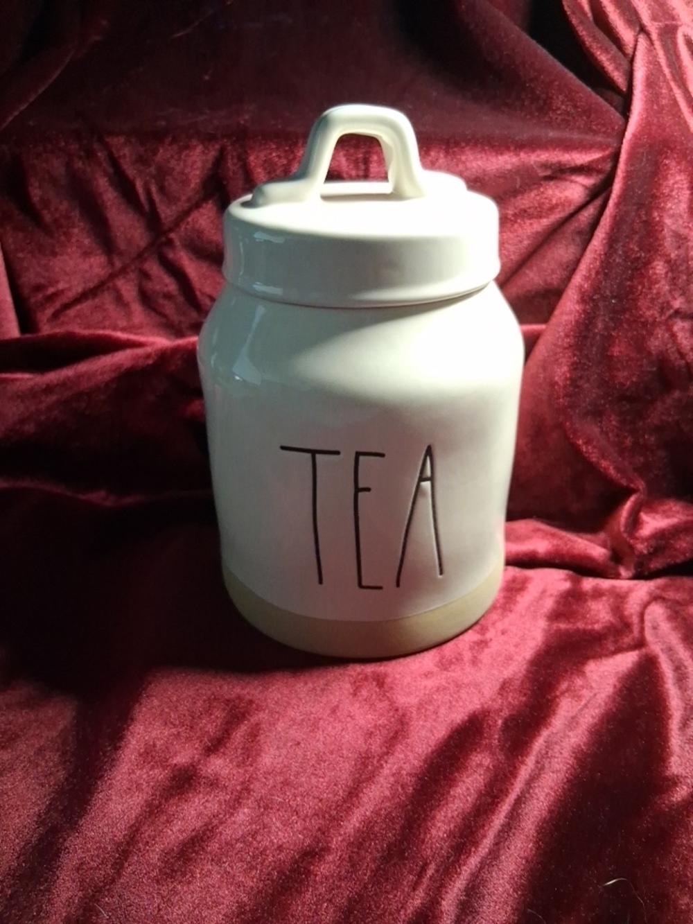 Rae Dunn White Ceramic TEA Canister with Cream Band